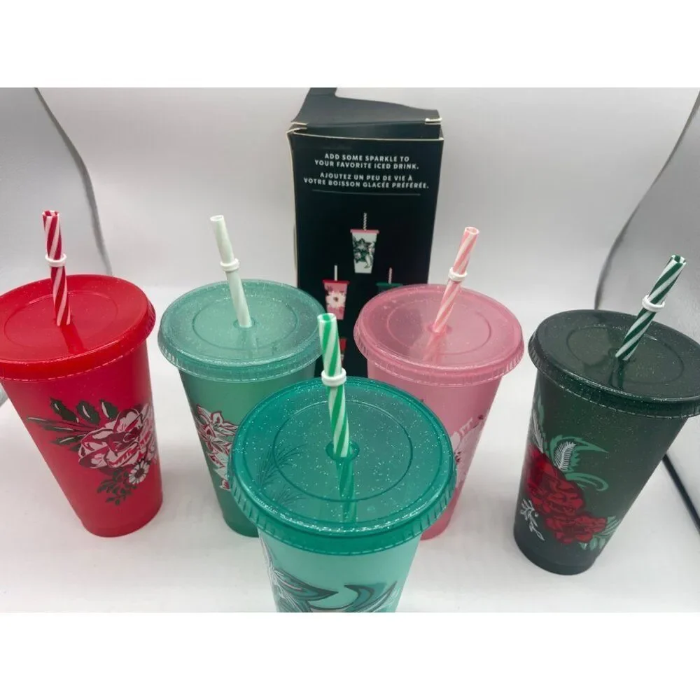 Starbuck Reusable Cold Cups With Lids And Straws Set of 4